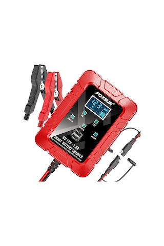 Ranyeek Foxsur Akıllı Akü Şarj Cihazı 6v/12v Otomatik Değişimli 4-30ah Lcd Ekranlı Araba Motosiklet Bakımı Ve Tamiri Kırmızı Eu Tipi