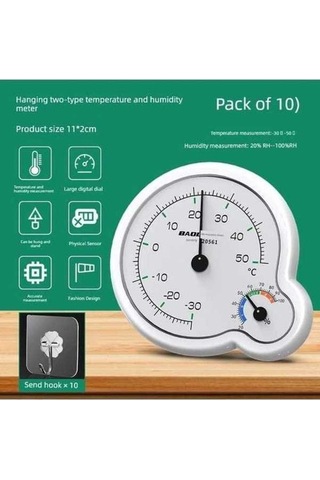 Trendooze Minimalist Beyaz İç Ortam Higrometre - 10 Kancalı Um57478-4