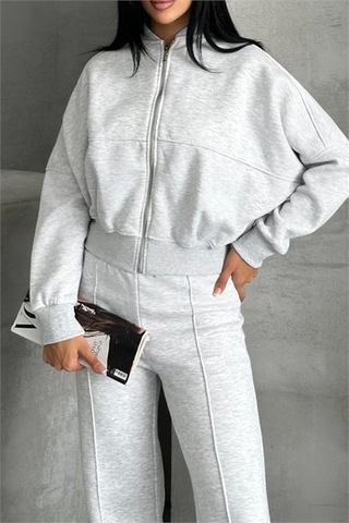 Neşeli Butik Kadın Pamuklu Kışlık Rahat Kesim Eşofman Takımı Nbg112 Gri