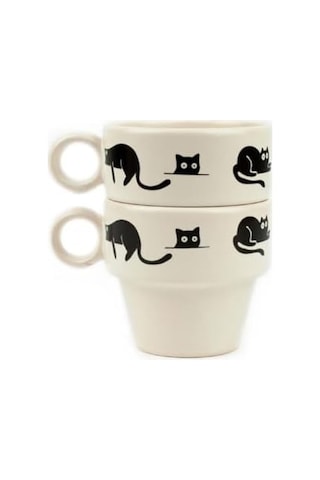 Kara Kedi 2'li Espresso Bardak Seti - Hediye Seramik Fincan Acı Kahve