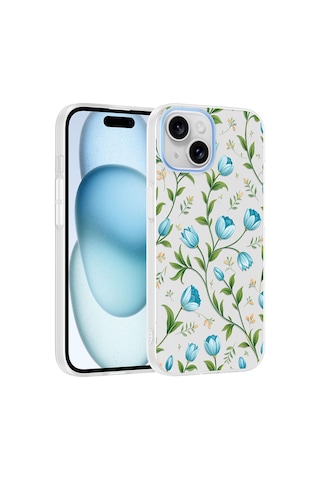 Apple iPhone Uyumlu 14 Kılıf Kamera Korumalı Desenli Zore Klip Kapak - Mavi Lale -