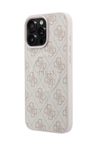 İphone 16 Pro Max Uyumlu Kılıf Guess Lisanslı M-safe Kabartmalı 4g Desenli Yazı Logolu Kapak Kahvere Kahverengi