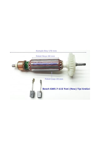 Bosch Uyumlu Tipi GWS 7-115 Endüvi Rotor Kollektör ve Kömürü Bosch Uyumlu Tipi GWS 7-115 Endüvi Rotor Kollektör ve Kömürü