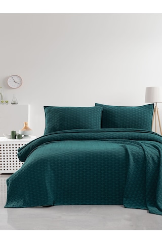 Elvira Yatak Örtüsü Seti Çift Kişilik Koyu Yeşil Kutulu Yeşil