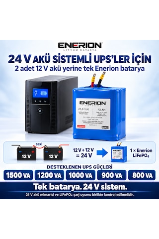 Enerion 24v 12ah Lifepo4 Ups Bataryası 25.6v, 2 Adet 12v Akü Yerine Tek Batarya
