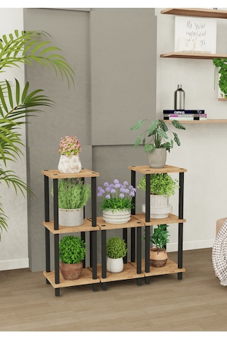 Zeus Çok Katlı Basamak Saksılık Çiçeklik Standı Dekoratif Modüler Bitki Rafı-meşe Meşe