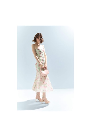Defacto Coool Bodycon Vücudu Saran Straplez Çiçek Desenli Tül Maxi Elbise F5577ax25smgn766 Yeşil