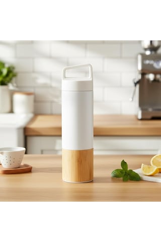 600 Ml Bambu Tabanlı Kulplu Çelik Termos Mug - 5 Renk Seçenekli Sıcak/soğuk Tutucu Seyahat Bardağı Beyaz Çok Renkli