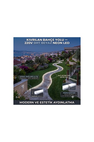 5 Metre Beyaz 220v Neon Led Şerit ,tak Çalıştır Set, Fişli Esnek Şerit Led, ,turuncu Led,mutfak,tezgah Ledi, Neon Led Şerit Işık ,ambiyans Işık Havuzu, Balkon, Teras Ve Ev İçin Dekoratif Led Beyaz-6500k