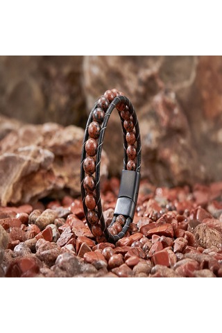 Beycen Aksesuar 8mm Maun Obsidyen Doğal Taş Ve Deri Erkek Bileklik 39022b2d8m9 Çok Renkli 04880161