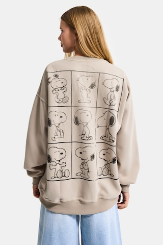 it's basic  Kadın Ekru Bej W5 Oversize Baskılı %100 Koton Organik Kumaş Sweatshirt