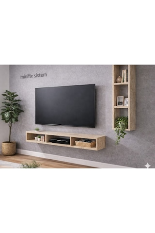 Dekoratif Duvar Rafı - Tv Ünitesi 2 Parçalı Traverten 150x90 Traverten