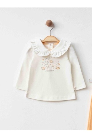 Zekids Kız Bebek Bebe Yaka Tavşan Baskılı Organik Eşofman Takım-15491 SOMON