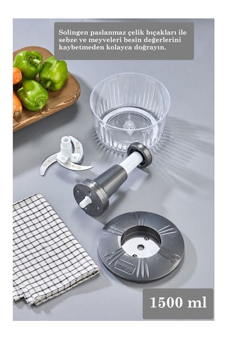 Solingen 3'lü Paslanmaz Çelik Bıçaklı Basmalı El Rondosu Gri-antr Antrasit