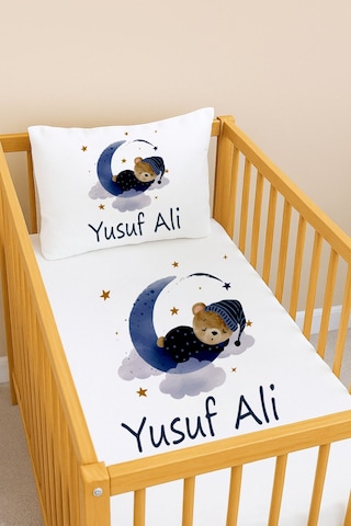İsimli Bebek Nevresim Takımı 70x120 CM Park Yatak Nevresim Seti Ekru