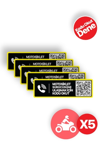Meo 5'li Paket - Motosiklet Numaratörü - Dıştan Yapıştırma - Qr Kodlu Numaratör Yatay Etiket Sarı Siyah