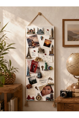 Magnet Panosu , 30x90cm Mıknatıslı Beyaz Pano Jüt Halatlı Dekoratif Büyük Boy Hatırlatma Panosu Diğer