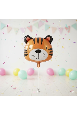 52x53 Cm Kaplan Kafası Folyo Balon - Doğum Günü Parti Dekorasyon Balonu Çok Renkli