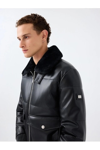Regular Fit Erkek Mont Pu Siyah