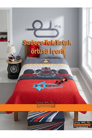 Kapitoneli Çocuk Araba Desenli Yatak Örtüsü Kırmızı - Gri