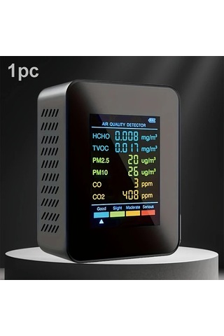 Honeybeeshop 1 Adet 5i 1 Arada Gelişmiş Hava Kalite Monitörü Siyah Co2 Formaldehit Sıcaklık Nem Tvoc Dedektörü Büyük Lcd Usb Şarj Ev Ofis İçin