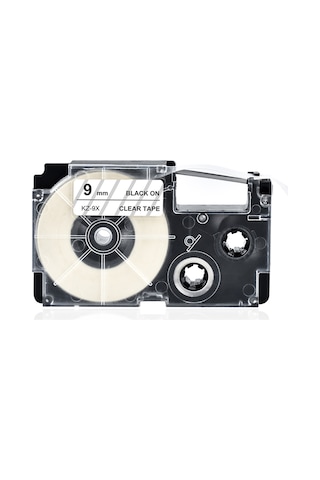 Aubyhe Casio Yazıcı Kz-9x İçin 9mm Pet Etiket Bandı - Sıcaklık Dayanıklı, Su Geçirmez, Zıplayan, Yoğun Yapışkan - Şeffaf Üstü Siyah Yazı 1 Adet