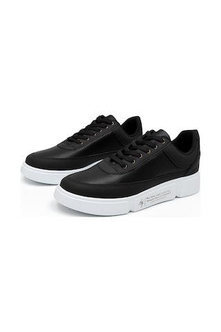 Günlük Erkek Spor Ayakkabı Bağcıklı Dikiş Detaylı Hafif Kalın Yüksek Taban Sneaker Mc06 Siyah Beyaz