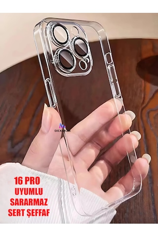iPhone Uyumlu 16 Pro Kılıf Sararmaz Sert Şeffaf Lens Hoparlör Koruma