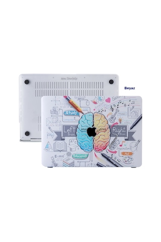 Macbook Air Kılıf 13 İnç Beyin Desenli Brain Eski Usb'li Model 2010-2017 A1369 A1466 İle Uyumlu Beyaz