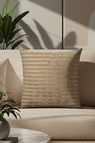 Sezyon Elya Çizgi Desenli 50 50 Açık Kahverengi Kırlent Kılıfı Açık Kahverengi