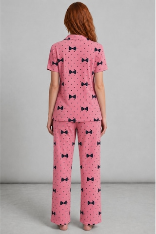 Womanandkids Night Pembe Kadın Kısa Kollu Desenli Pijama Takımı 4729