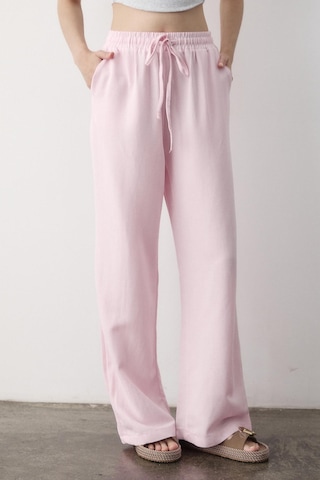 Pembe Beli Lastikli Bol Paça Pantolon Pembe