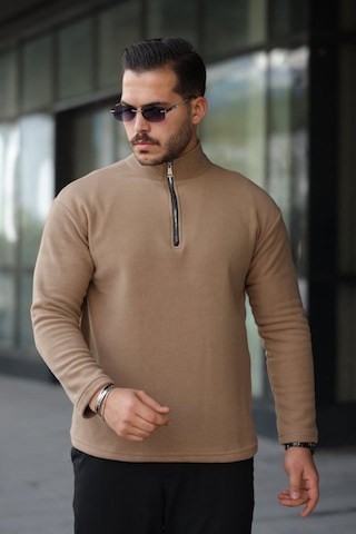 Suma Erkek Zip Yaka Polar Sweat Sütlü Kahve