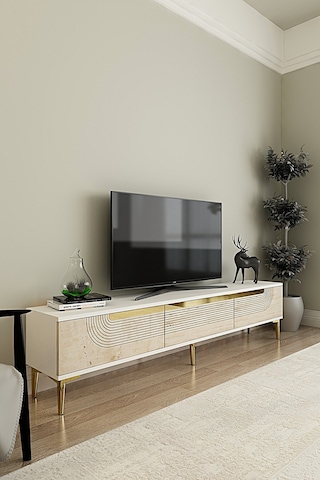 Tsa1805btg - Meyra Tsa180 Tv Stand, Tv Sehpası Ve Tv Ünitesi Beyaz-traverten-gold 180cm