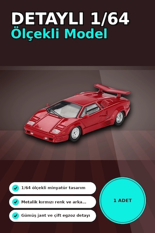 Kırmızı Metalik 1/64 Lamborghini Countach 25th Anniversary Model Araba Bx-313387