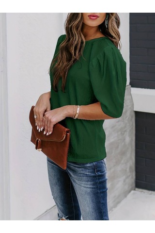 Kadın Kısa Kollu Pileli Balın Kol Bürümcük Bluz Yeşil