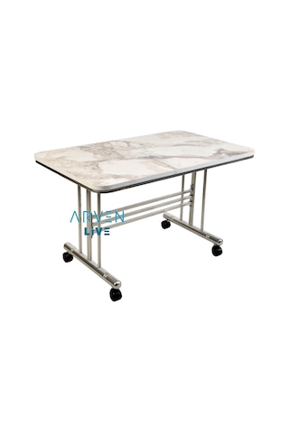 Renk Renk Mermer Desenli Tekerlekli Orta Sehpa Metal Ayaklı Masa (482477718)