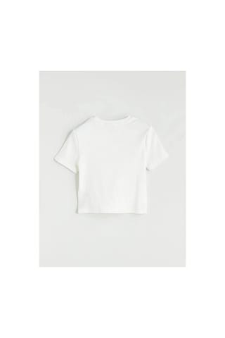 LC Waikiki Lcw Kids Ekru Bisiklet Yaka Frankfurt Baskılı Kız Çocuk Crop Tişört Ecru