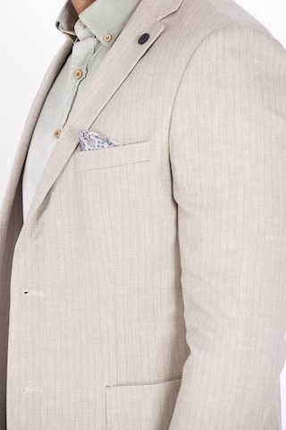 Ncs Jeans Erkek Blazer Slim Fit Dar Kesim Çizgili Keten Karışımlı Ceket 4869-Bej