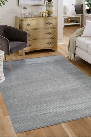 Line Serisi Kaymaz Taban Yıkanabilir Dekoratif Modern Şönil Kilim Gri
