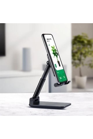 9068040791099 - Buffer Siyah Aynalı Cep Telefonu Sabitleyici Stand Katlanabilir Ayarlanabilir Telefon Standı