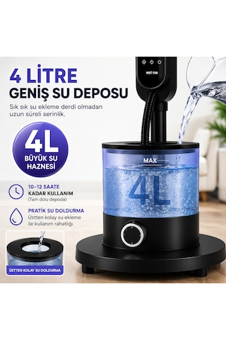 16 İnç Buharlı Vantilatör, 4l Su Hazneli Ayaklı Fan, Uzaktan Kumandalı, Led Ekranlı, 3 Hız Kademeli, 3 Modlu, Nemlendirici Özellikli, Salınımlı Sessiz Vantilatör
