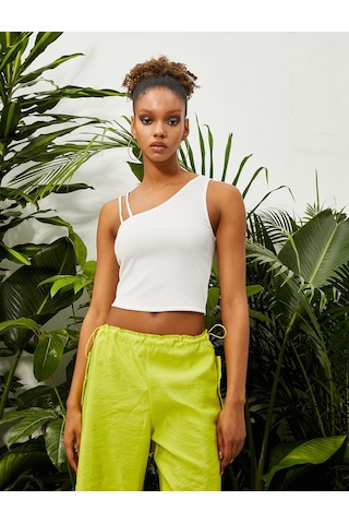 Koton Crop Fitilli Atlet Asimetrik Yaka Ekru 3sal30065ık 3SAL30065IK010