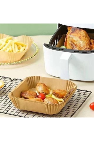 9072618519435drvs1 - 50 Adet Air Fryer Pişirme Kağıdı Tek Kullanımlık Hava Fritöz Yağ Geçirmez Yapışmaz Kare Tabak Model
