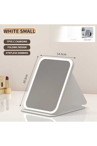 Geeroyoo Taşınabilir Led Makyaj Aynası - Çift Katlı Gömlek Kılıfı - Şarj Edilebilir - 3 Renk Işık - Dokunmatik Parlaklık Ayarlama - Hd Ayna Yüzü Beyaz Küçük Boyutlu Şarjlı Üç Renkli Işık Hd Ayna-dokunmatik Yumuşatma - Doğal Işık