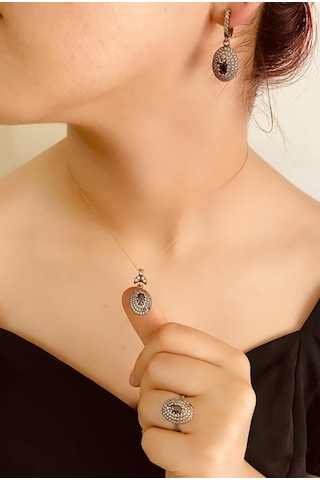 Mor Safir Taşlı 925 Ayar Gümüş Otantik Set Takı
