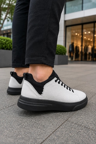 Mevese Ont Bağcıklı Keten Dokulu Hafif Taban Erkek Günlük Casual Sneaker Ayakkabı - Beyaz