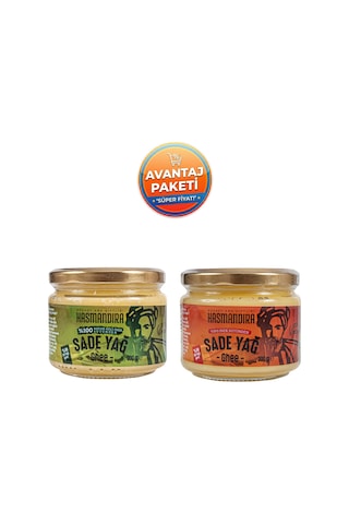 Hasmandıra Sade Yağ Ghee Tadım Seti - Koyun Keçi İnek 300g + İnek Kreması 300g Cam Kavanoz
