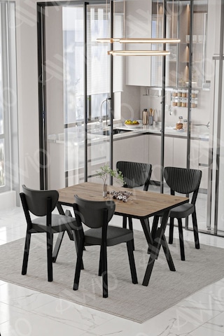 Avvio Rubi Elma Sandalye 80x120 Yemek Masası Mutfak Masası 4 Kişilik Masa Sandalye Takımı Akça