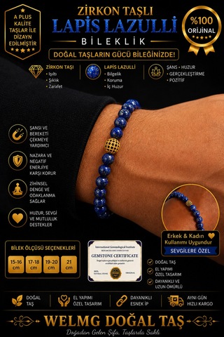 Zirkon Taşlı Bileklik - Lapis Lazulli Bileklik - 8 Mm - Doğal Taş Bileklik Mavi Mavi Zirkon Taşlı Bileklik - Lapis Lazulli Bileklik - 8 Mm - Doğal Taş Bileklik Mavi Mavi